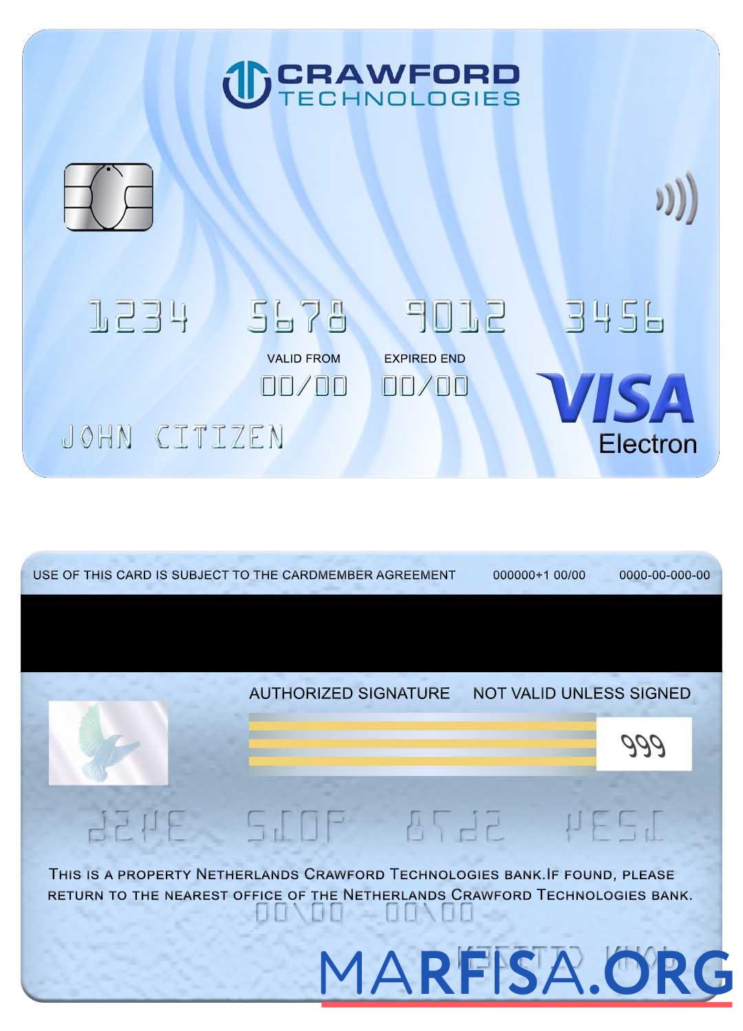 Realistic Netherlands (Holland) Crawford Technologies Bank visa electron card download for verification
